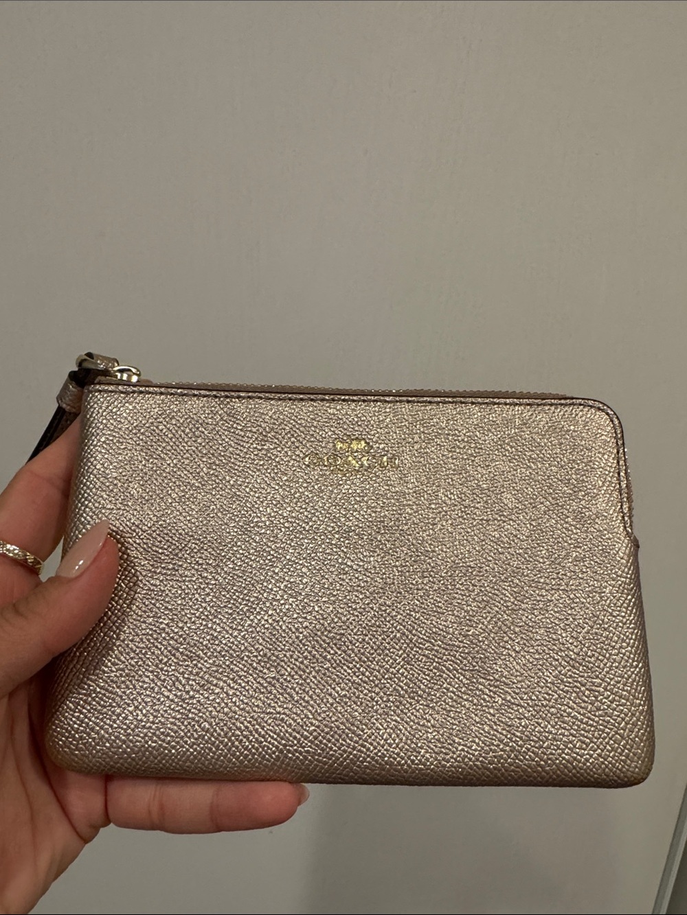 Coach Metallic Rose Gold Wristlet Pouch